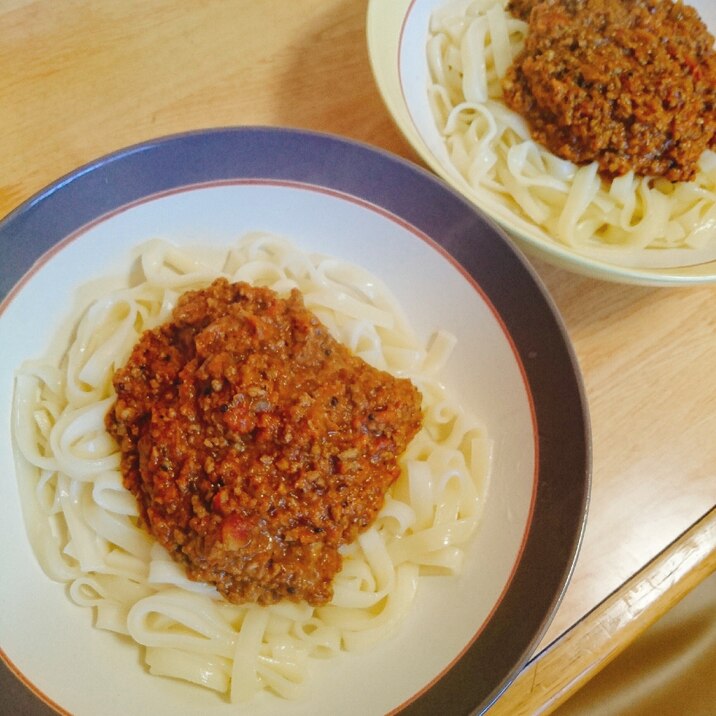 絶品☆合挽きキーマカレー乗せ混ぜきしめん